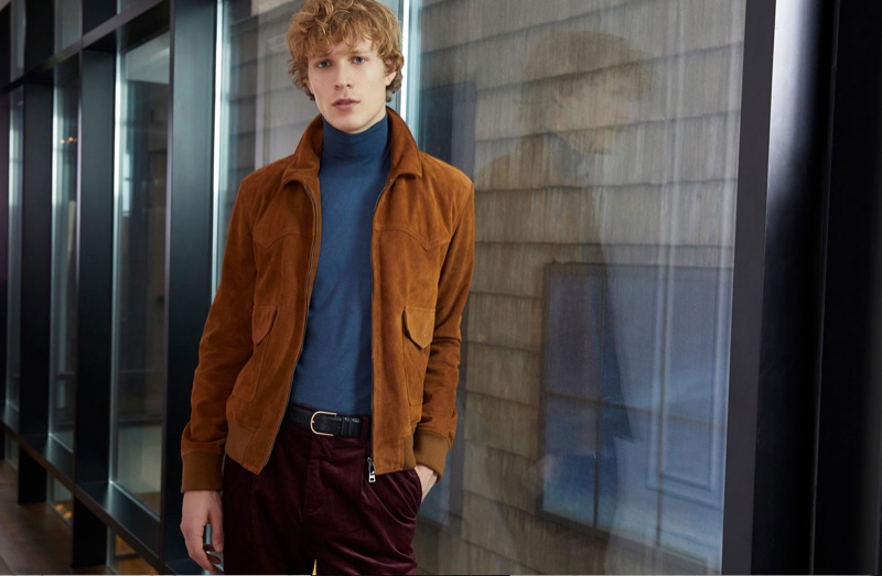 Sven de Vries dons a suede jacket and turtleneck for Valstar's fall-winter 2018 campaign.