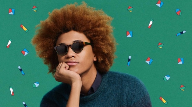 Warby Parker Inspires with Holiday '18 Collection Michael Lockley sports Warby Parker's Percey Holiday sunglasses in Evergreen Tortoise Fade.