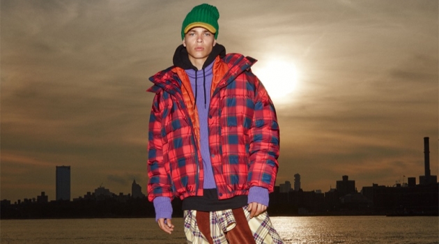 Leonard Mushiete & Theo Ford Sport Statement Puffer Jackets for Zara Reuniting with Zara, Leonard Mushiete wears a bold checkered puffer jacket.