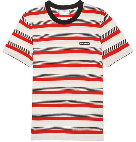 AMI – Logo-Appliquéd Striped Cotton-Jersey T-Shirt – Men – Red | The ...