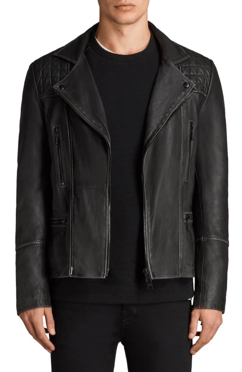 AllSaints Cargo Biker Slim Fit Leather Jacket