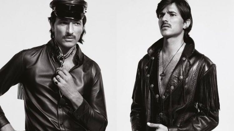 Andres Velencoso rocks leather fashions for Glass Men.