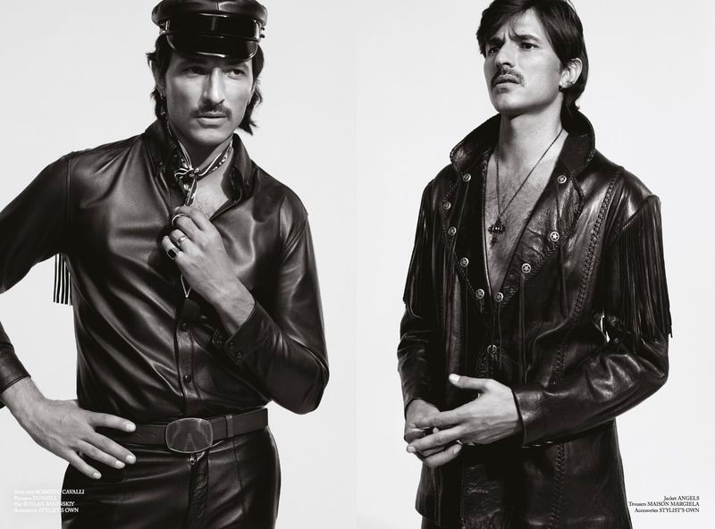 Andres Velencoso rocks leather fashions for Glass Men.