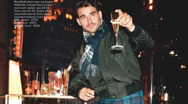 Having a Ball: Arthur Kulkov Dresses Up with Neiman Marcus Going semi-casual in check trousers and a bomber, Arthur Kulkov wears Burberry.