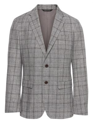 Banana Republic Mens BR x Kevin Love Slim Plaid Suit Jacket Chrome Gray Size 34 Banana Republic Mens BR x Kevin Love Slim Plaid Suit Jacket Chrome Gray Size 34