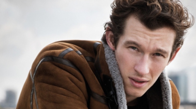 Callum Turner Connects with Country & Town House for Cover Feature Actor Callum Turner dons a shearling jacket by Lanvin.
