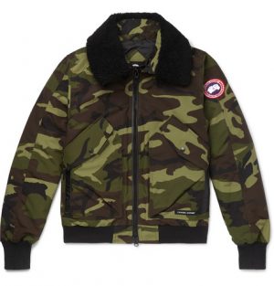 Canada Goose - Bromley Shearling-Trimmed Camouflage-Print Shell Down Bomber Jacket - Army green Canada Goose - Bromley Shearling-Trimmed Camouflage-Print Shell Down Bomber Jacket - Army green