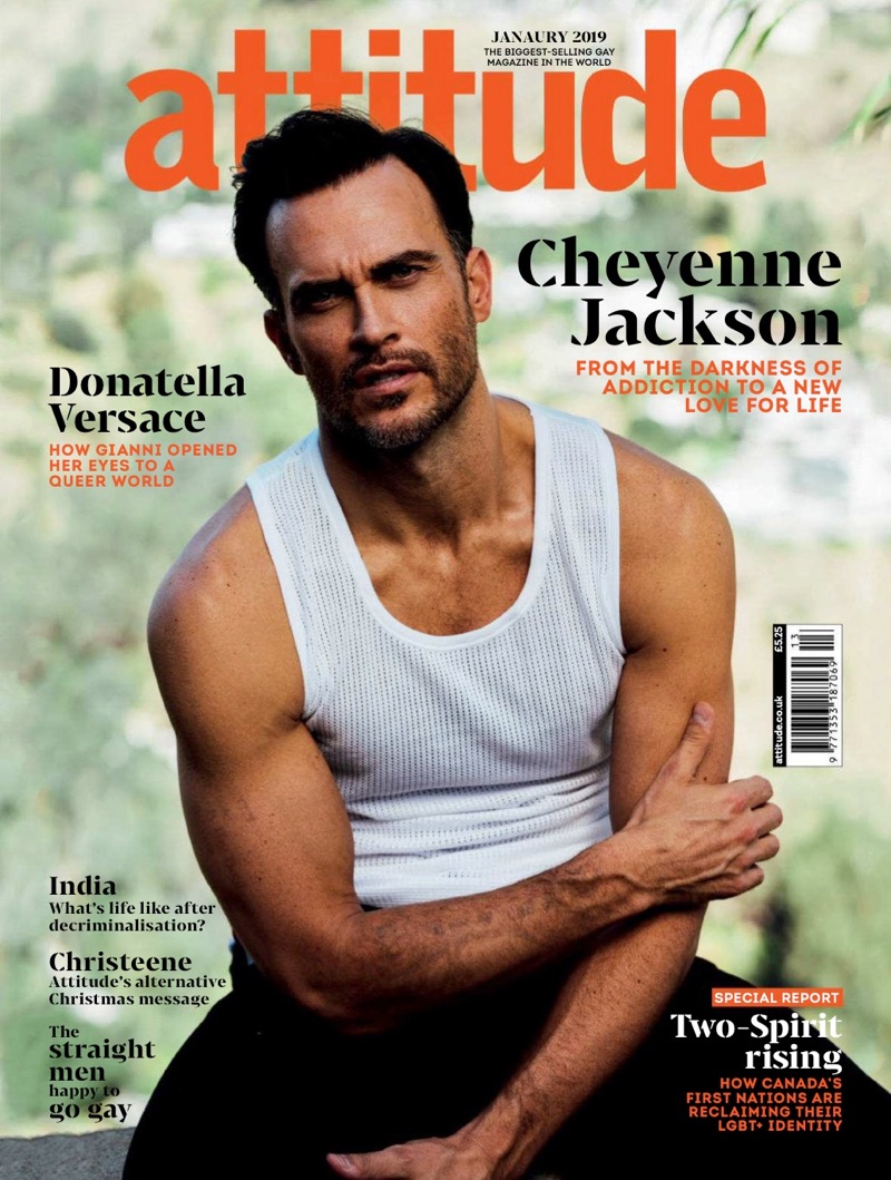 Cheyenne Jackson covers the January 2019 issue of Attitude magazine.