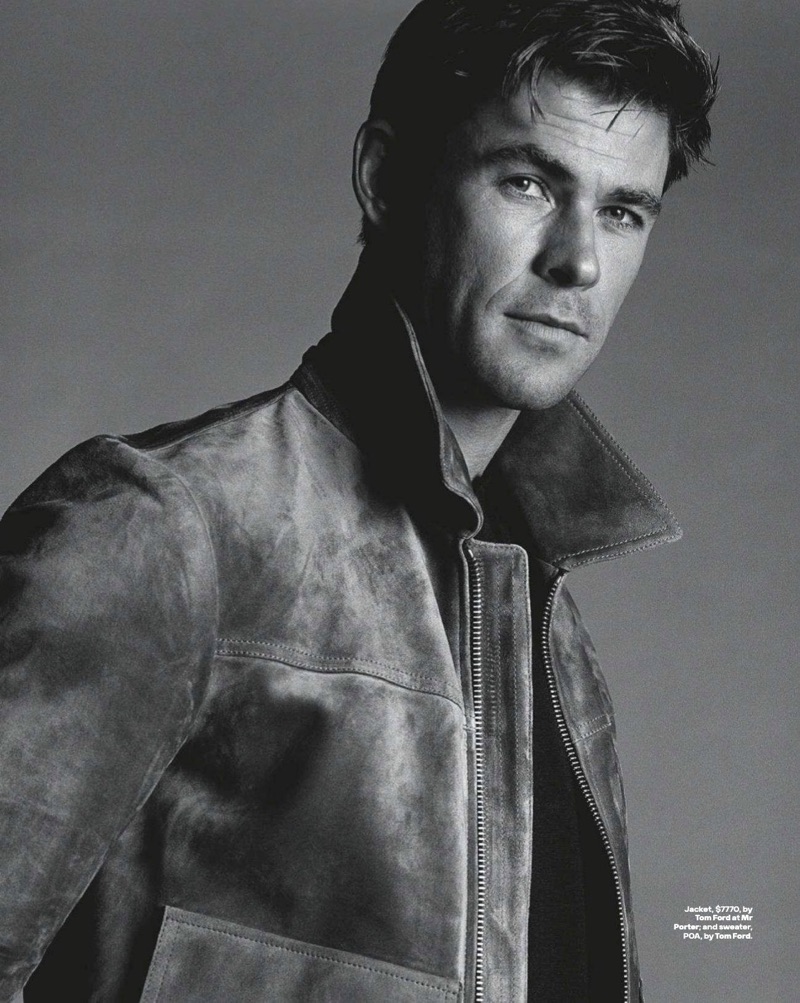 Starring in a photo shoot, Chris Hemsworth sports a Tom Ford jacket and sweater. » Chris Hemsworth Reunites with GQ Australia, Talks Acting Starring in a photo shoot, Chris Hemsworth sports a Tom Ford jacket and sweater.