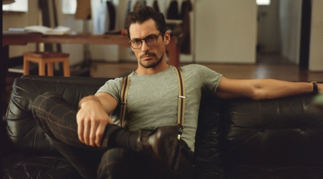 Icon of Style: David Gandy for Mango David Gandy is a smart vision in a fitted t-shirt, suspenders, and windowpane print trousers.