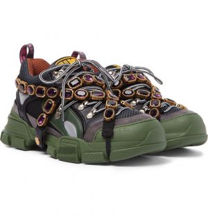Gucci - Flashtrek Embellished Suede, Leather and Mesh Sneakers - Men - Green Gucci - Flashtrek Embellished Suede, Leather and Mesh Sneakers - Men - Green