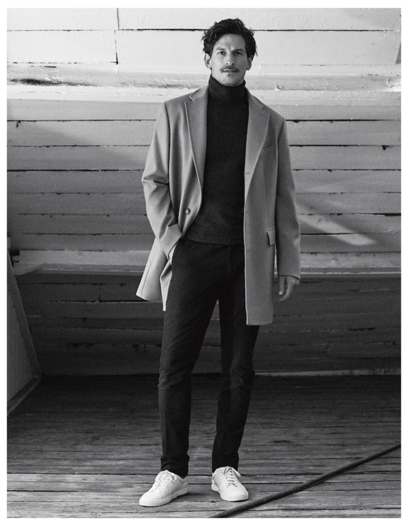 Front and center, Jarrod Scott dons a classic menswear look from Massimo Dutti.