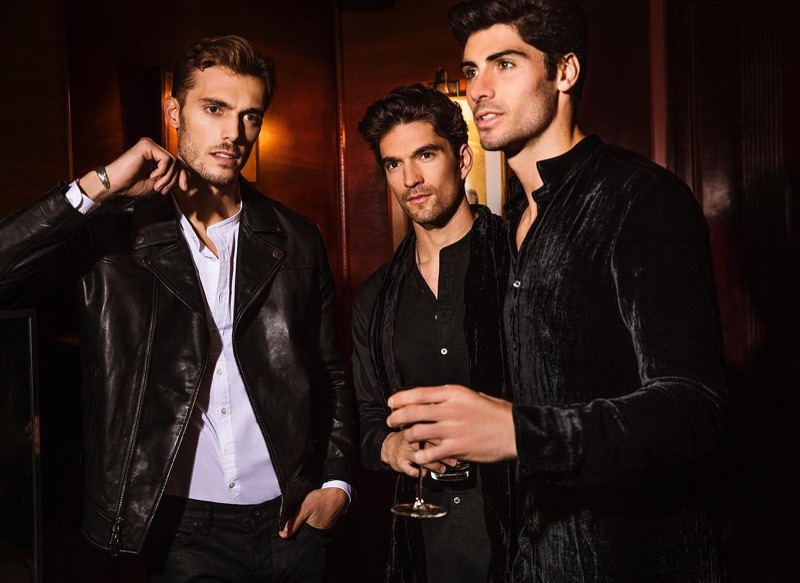 Federico Cola, David Sanz, and Brandon Goss sport leather and velvet looks from John Varvatos.