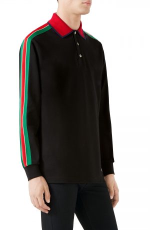 Men's Gucci Long Sleeve Polo, Size Small - Black Men's Gucci Long Sleeve Polo, Size Small - Black