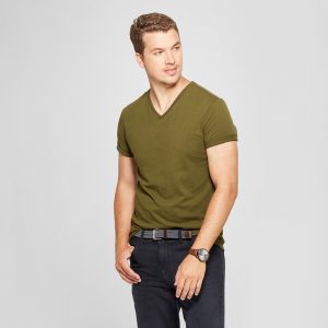 Men's Slim Fit Short Sleeve V-Neck T-Shirt - Goodfellow & Co Military Green S Men's Slim Fit Short Sleeve V-Neck T-Shirt - Goodfellow & Co Military Green S