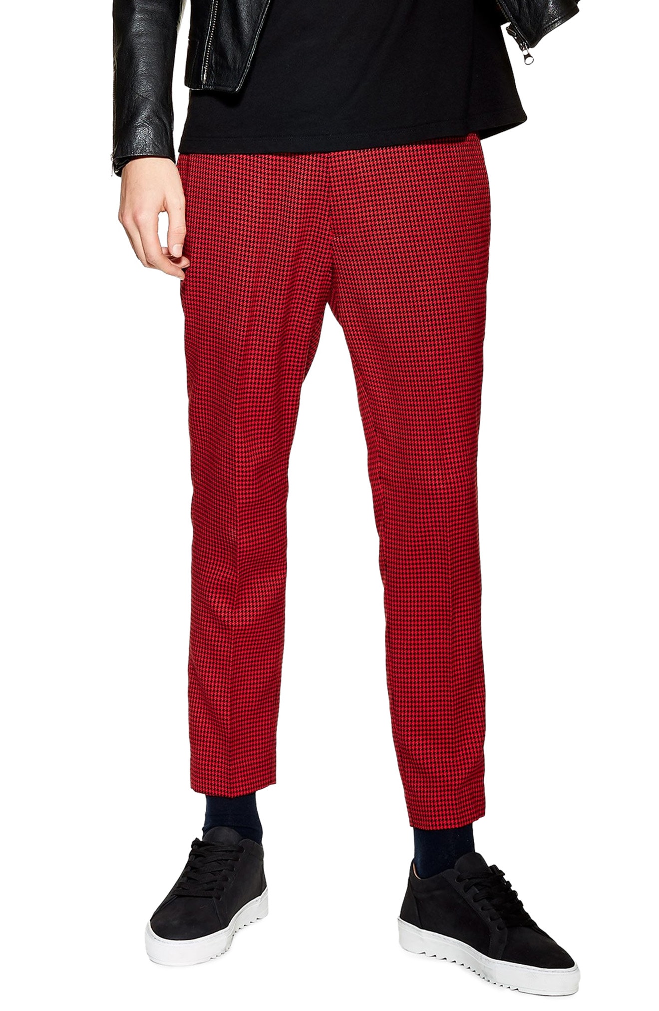 Men’s Topman Cropped Skinny Fit Houndstooth Trousers, Size 28 x 32 ...