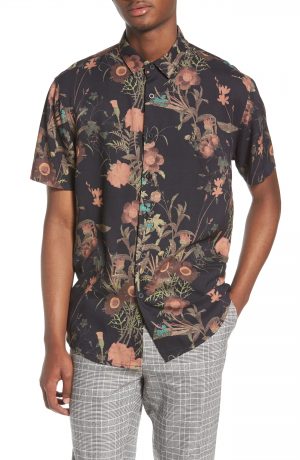 Men's Topman Floral Print Shirt, Size XX-Large - Black Men's Topman Floral Print Shirt, Size XX-Large - Black