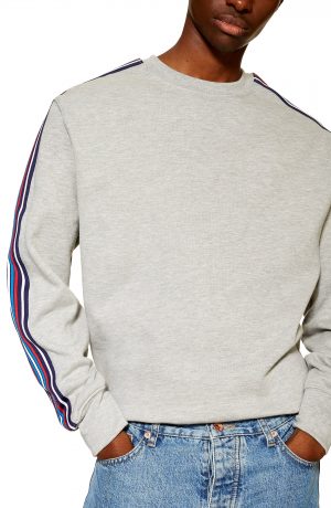 Men's Topman Tape Crewneck Sweatshirt, Size Large - Grey Men's Topman Tape Crewneck Sweatshirt, Size Large - Grey