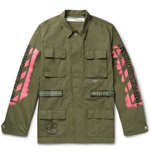 Off-White - Logo-Print Cotton-Blend Field Jacket - Green Off-White - Logo-Print Cotton-Blend Field Jacket - Green