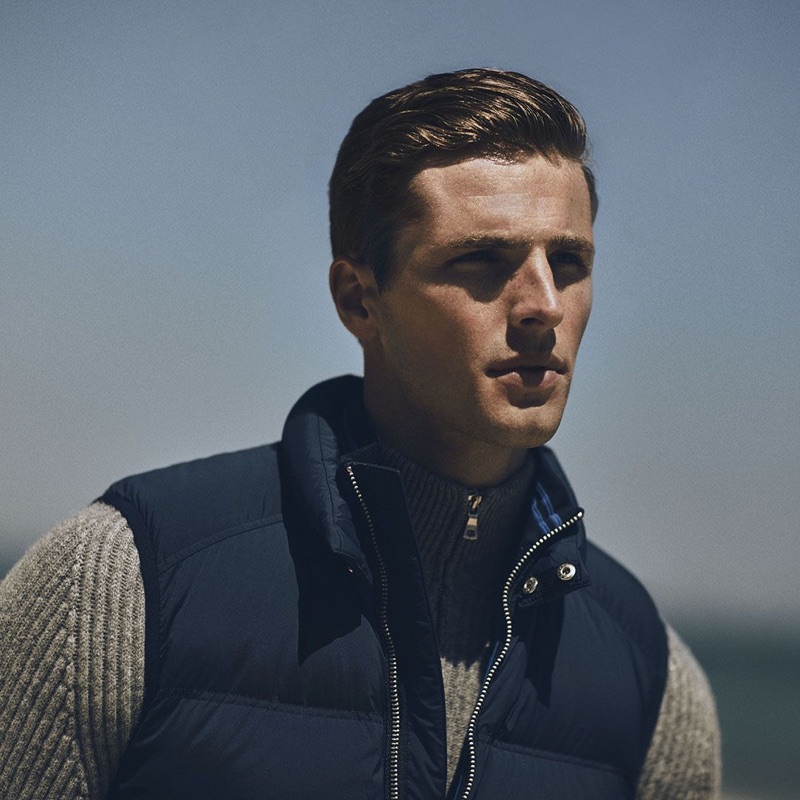 British model Edward Wilding connects with Orlebar Brown for fall-winter 2018.