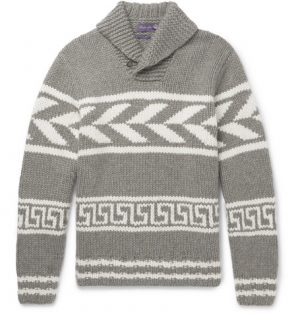 Ralph Lauren Purple Label - Shawl-Collar Intarsia Cashmere Sweater - Men - Gray Ralph Lauren Purple Label - Shawl-Collar Intarsia Cashmere Sweater - Men - Gray
