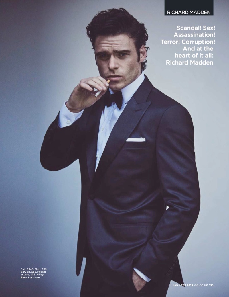 A sharp vision, Richard Madden dons a formal suit and accessories by BOSS.