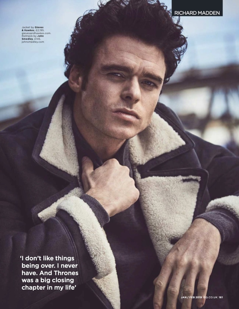Sporting a Gieves & Hawkes jacket, Richard Madden also wears a John Smedley turtleneck.