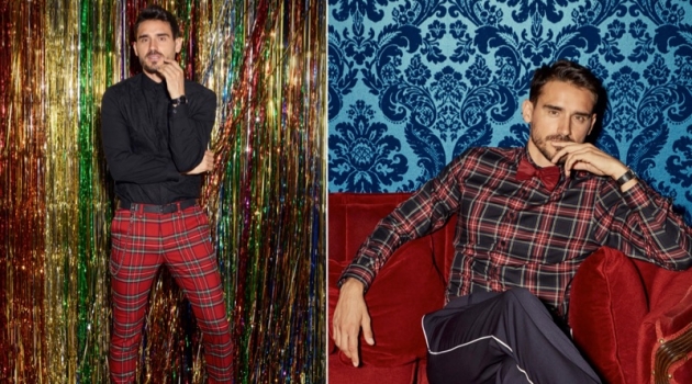 Arthur Kulkov & Rainer Andreesen Sport Festive Style for Simons Connecting with Simons, Arthur Kulkov showcases holiday tartan style.