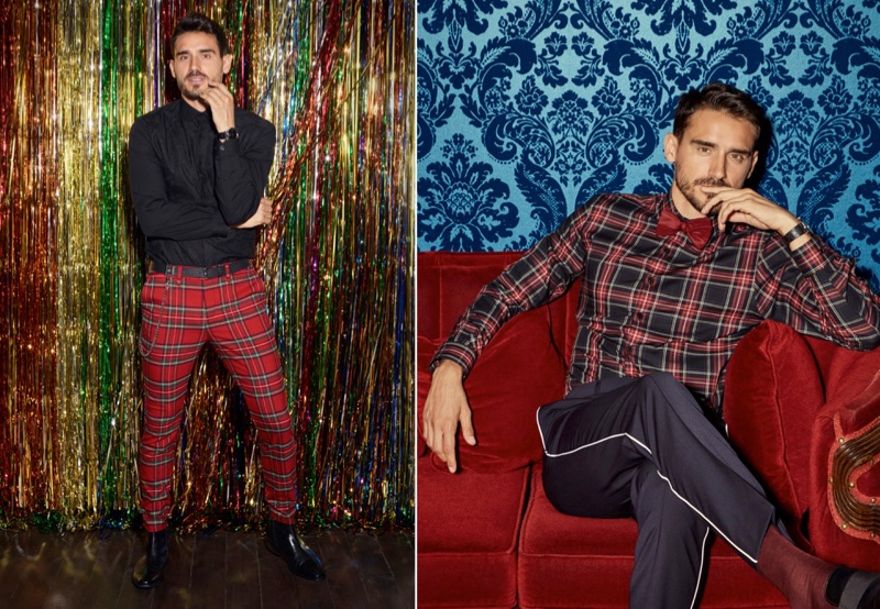 Connecting with Simons, Arthur Kulkov showcases holiday tartan style.