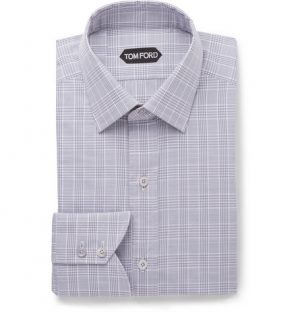 TOM FORD - Grey Slim-Fit Prince of Wales Checked Cotton-Poplin Shirt - Men - Gray TOM FORD - Grey Slim-Fit Prince of Wales Checked Cotton-Poplin Shirt - Men - Gray