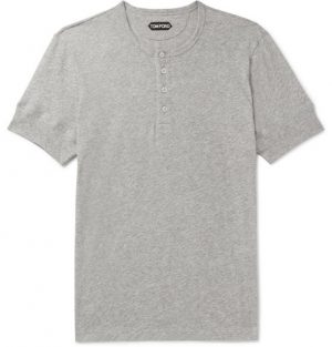 TOM FORD - Mélange Cotton-Jersey Henley T-Shirt - Men - Gray TOM FORD - Mélange Cotton-Jersey Henley T-Shirt - Men - Gray