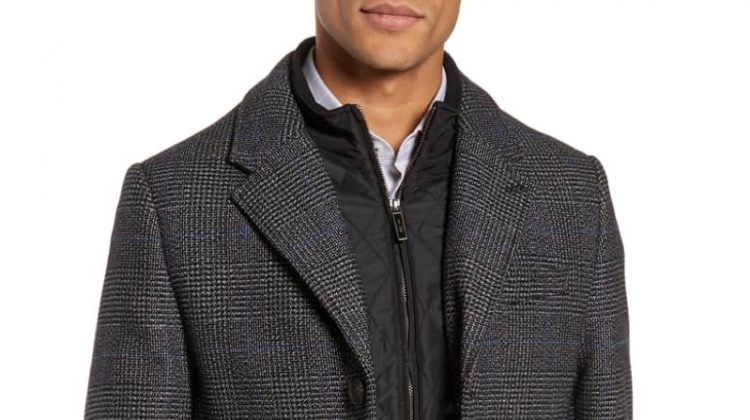 Ted Baker London Plaid Stretch Wool Cotton Overcoat