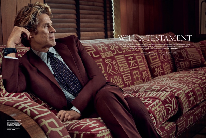 Donning a sharp Prada suit, Willem Dafoe appears in a new photo shoot.