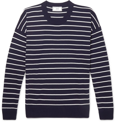 AMI – Oversized Striped Cotton Sweater – Men – Navy | The Fashionisto
