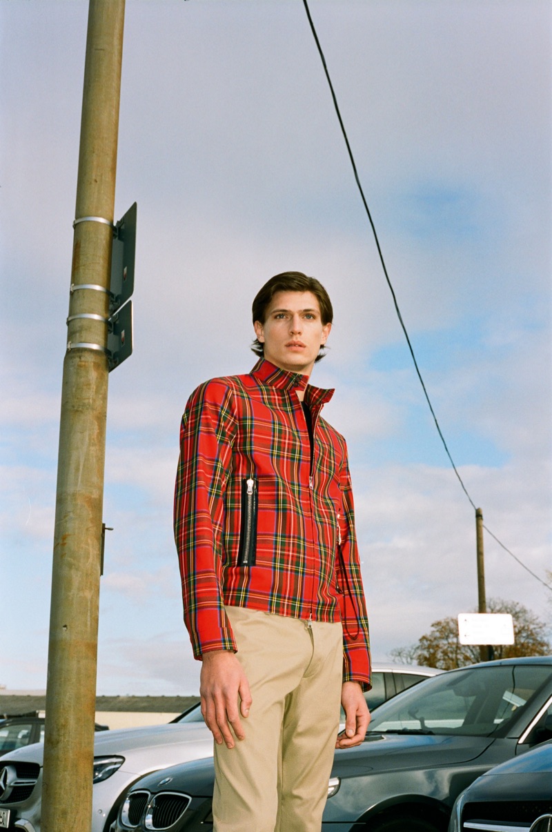 Embracing tartan, Edoardo Sebastianelli wears Dsquared2.