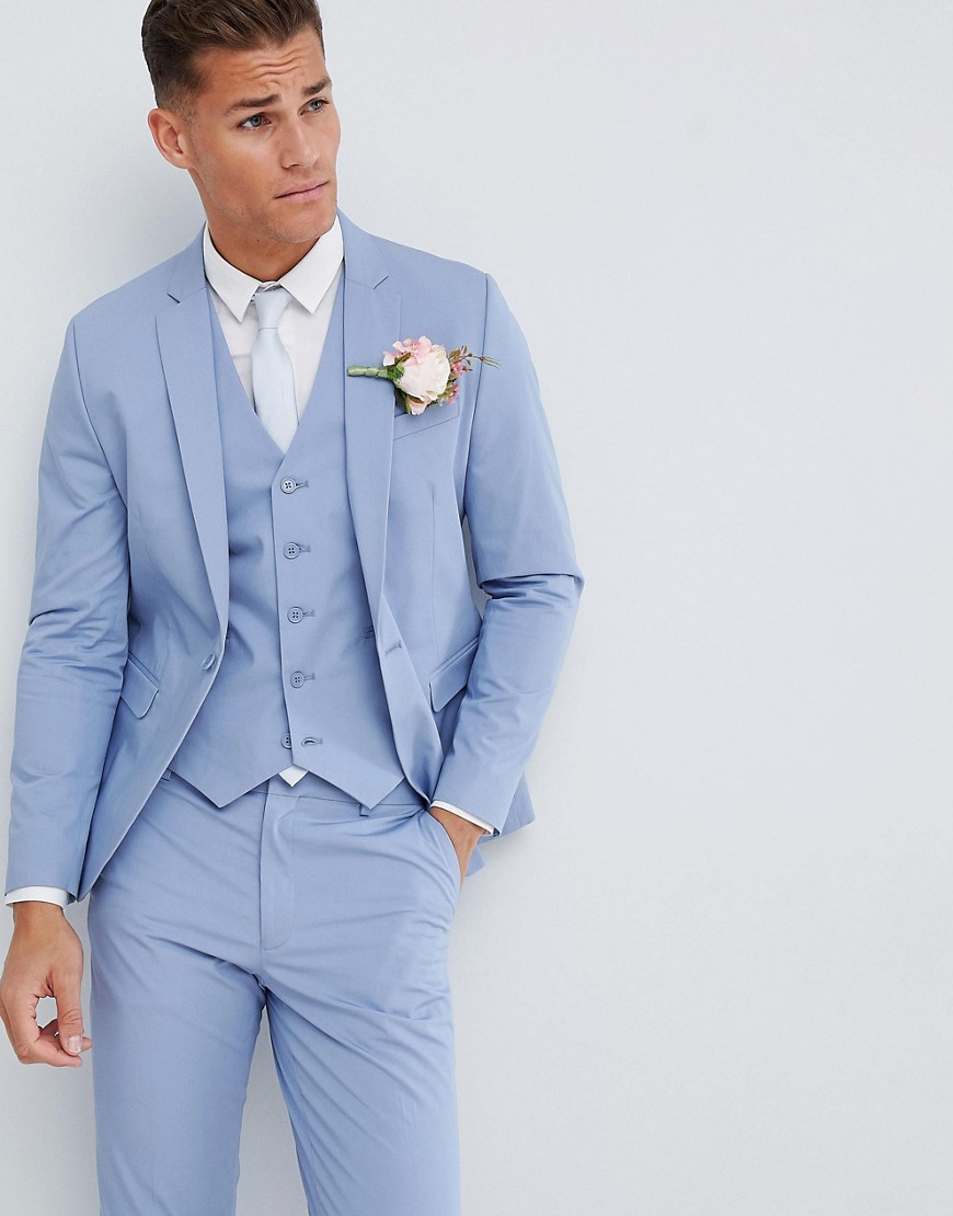 ASOS DESIGN wedding skinny suit jacket in stretch cotton in dusky blue