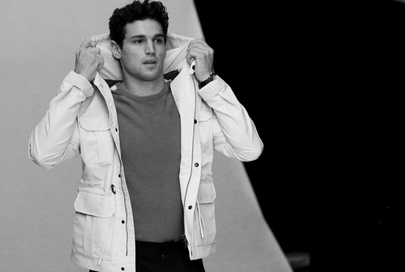 Posing for pictures, Giacomo Cavalli returns as the face of Liu Jo Uomo for spring-summer 2019.