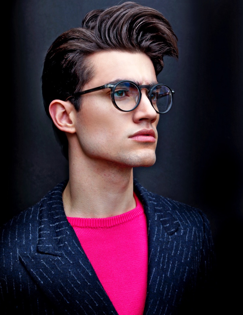 Brad wears glasses Matsuda, sweater and jacket Christopher Bates.