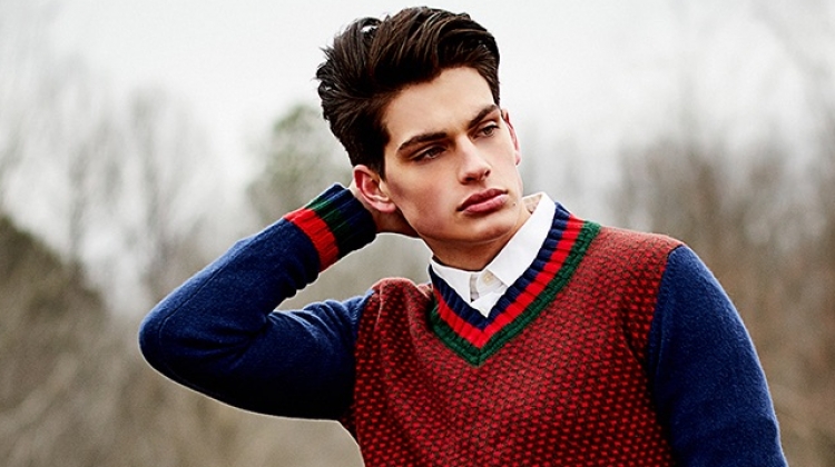 Cameron wears sweater Etro, shirt Paul Smith, trousers Etro, watch Bell & Ross, and belt H&M.