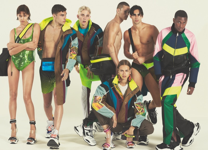 Irina Shayk, Deano Perona, Tommy Hackett, William Los, Birgit Kos, Elliot Meeten, and Paulo Spencer appear in Dsquared2's spring-summer 2019 campaign.