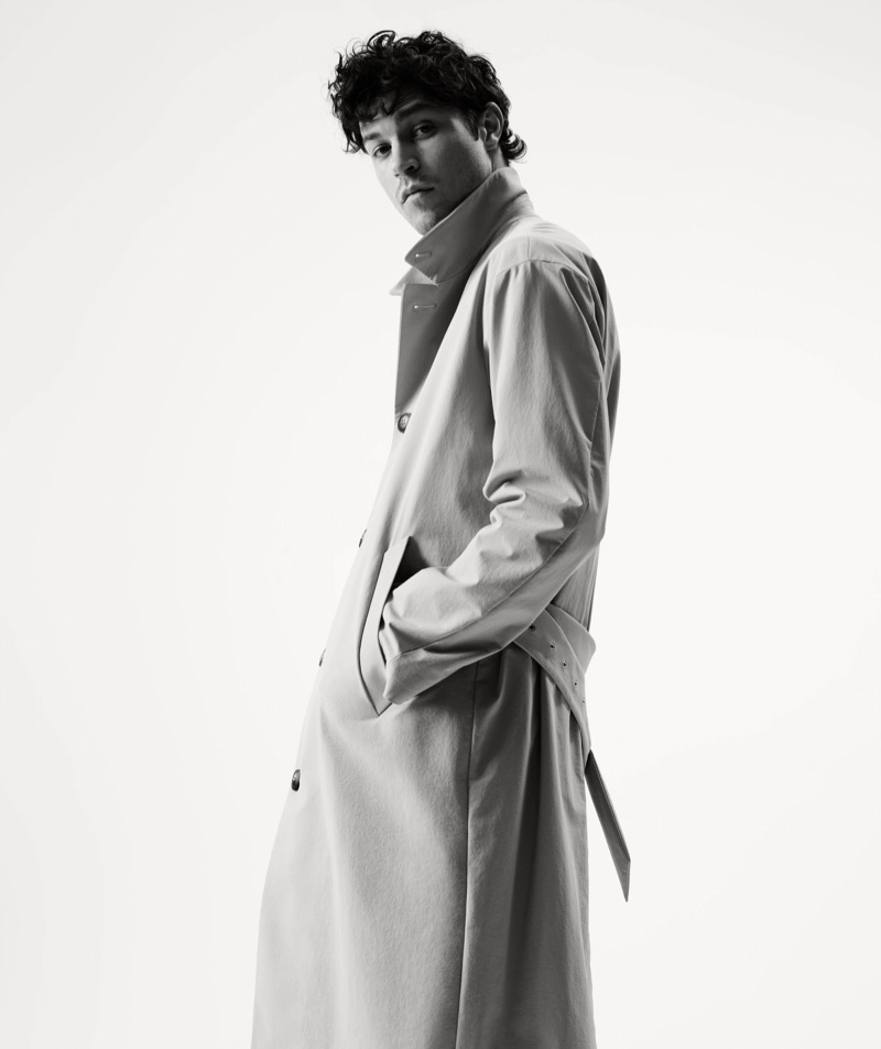 Wearing a timeless number, Miles McMillan dons a Giorgio Armani trench coat. » A Fine Line: Miles McMillan Dons Giorgio Armani for Barneys Wearing a timeless number, Miles McMillan dons a Giorgio Armani trench coat.