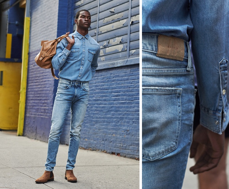 Doubling down on denim, Salomon Diaz wears H&M skinny jeans.