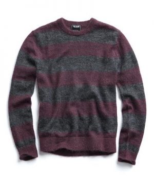 Italian Brushed Wool Crewneck Sweater in Charcoal/Plum Italian Brushed Wool Crewneck Sweater in Charcoal/Plum