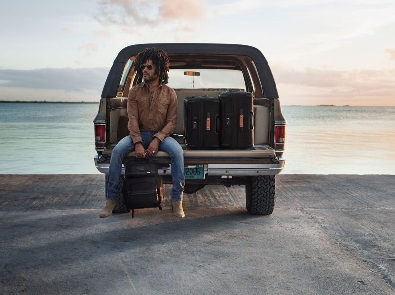 Lenny Kravitz stars in TUMI's A3 Collection campaign.