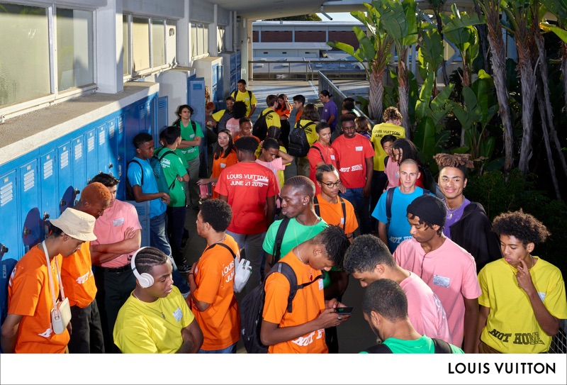 Raimond Wouda photographs students in Louis Vuitton shirts for the brand's spring-summer 2019 men's campaign.