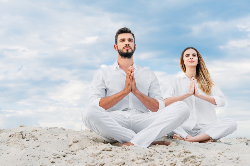 Man Woman Mediation Dressed in White