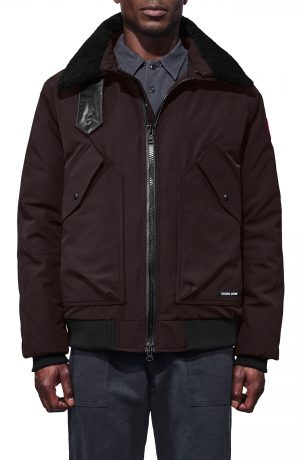 Men's Canada Goose Bromley Slim Fit Down Bomber Jacket With Genuine Shearling Collar, Size X-Small - Brown Men's Canada Goose Bromley Slim Fit Down Bomber Jacket With Genuine Shearling Collar, Size X-Small - Brown
