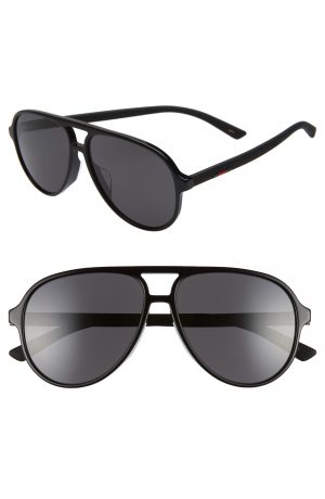Men's Gucci 60mm Aviator Sunglasses - Black Men's Gucci 60Mm Aviator Sunglasses - Black