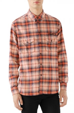 Men's Gucci Paramount Plaid Flannel Shirt, Size 52 EU - None Men's Gucci Paramount Plaid Flannel Shirt, Size 52 EU - None
