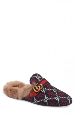 Men's Gucci Princetown Double G Loafer Mule With Genuine Shearling, Size 7US / 6UK - Blue Men's Gucci Princetown Double G Loafer Mule With Genuine Shearling, Size 7US / 6UK - Blue